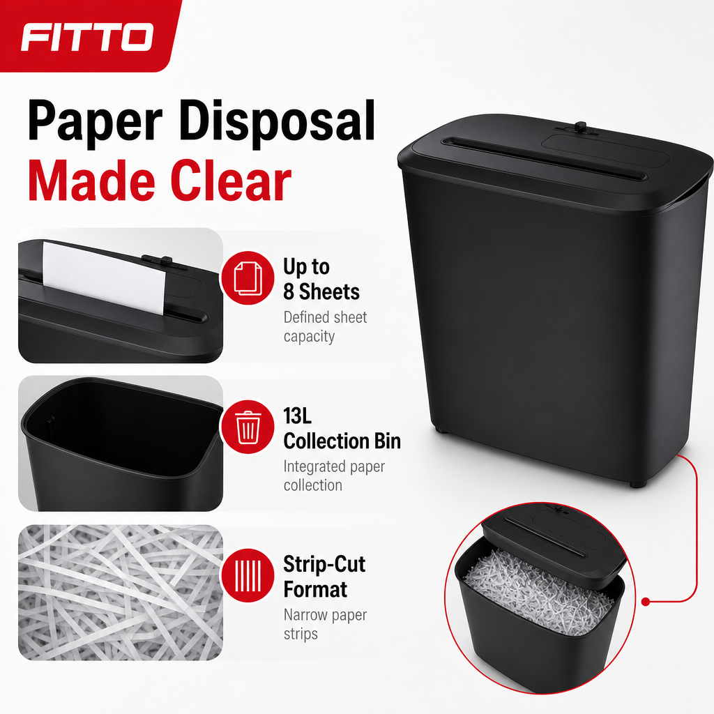 48 Pieces Paper Shredders, Strip-Cut, Up to 8 Sheets, 13L Collection Bin, 35 x 25 x 40 cm