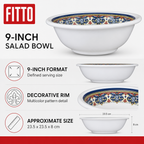 96 Pieces Melamine Salad Bowl, 9 Inch, White with Decorative Multicolor Rim, Design 2655