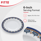 144 Pieces Melamine Soup Plate, 6 Inch Round Serving Dish with Decorative Blue Border