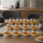48 Pieces Glass Tea Cup Set with Wooden Sleeves, Clear and Natural Wood, 12 Pieces