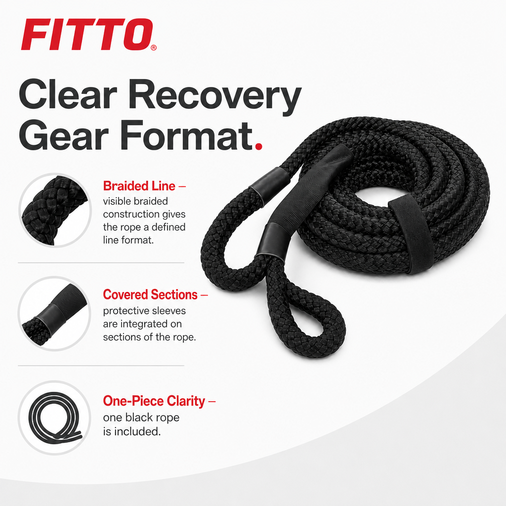 48 Pieces Braided Vehicle Recovery Ropes with Protective Sleeves, Black, 1 Piece