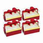 72 Pieces Acrylic Presentation Boxes with Ribbon, Red Rectangular Clear-Top Boxes, 14 x 9 x 9 cm, 4 Pieces