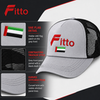 120 Pieces Grey and Black Trucker Cap with UAE Flag Detail, Mesh Back, Curved Brim, 1 Piece