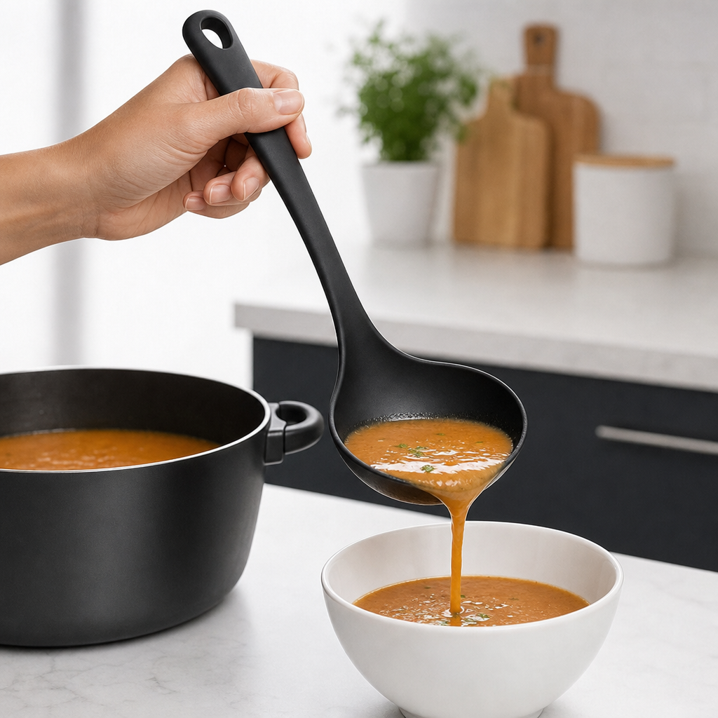 96 Pieces Nylon Ladle, Black Cooking Utensils, 33 cm Long Handle, Single Piece