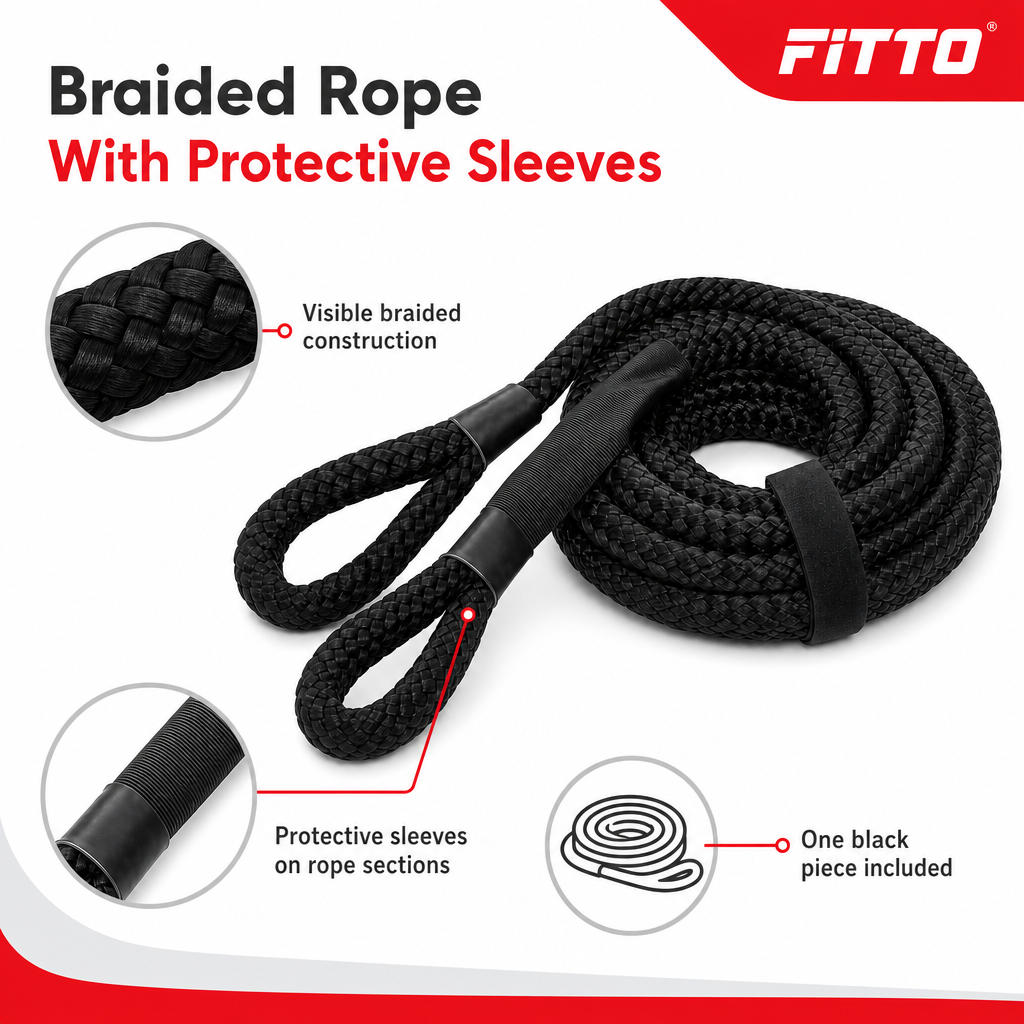 48 Pieces Braided Vehicle Recovery Ropes with Protective Sleeves, Black, 1 Piece
