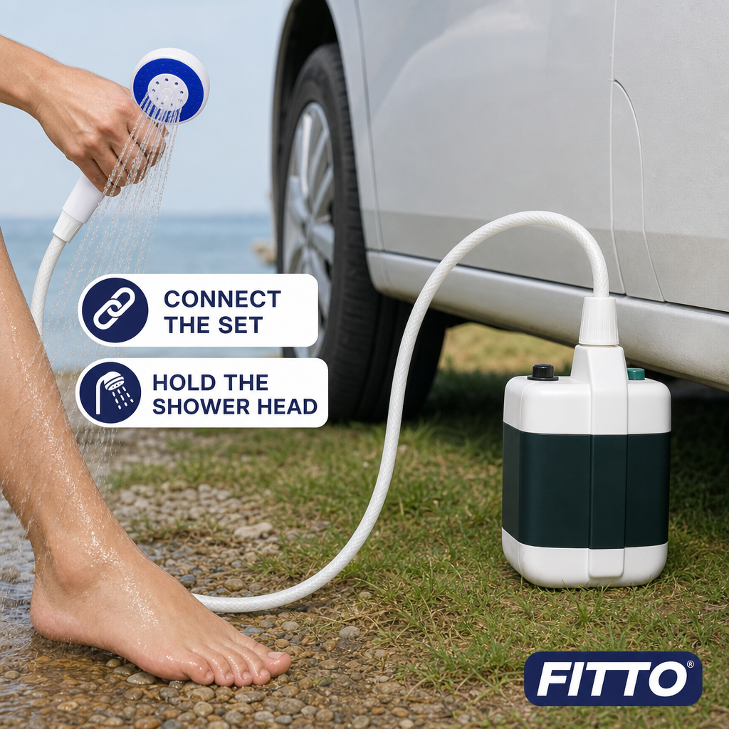 72 Pieces Portable Outdoor Shower Set with Flexible Hose, Handheld Shower Head and Pump, White, 1 Set