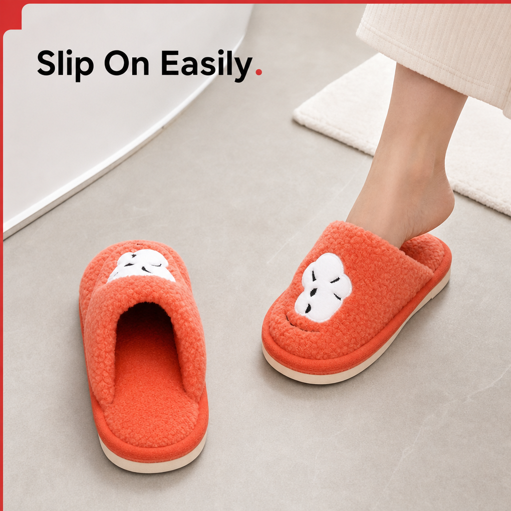 96 Pieces Adult Plush Bath Slippers with Cartoon Design, EU Size 38–45, Orange