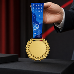 144 Pieces Sports Medal with Blue Ribbon and Gold Laurel Frame, 10 x 8 cm