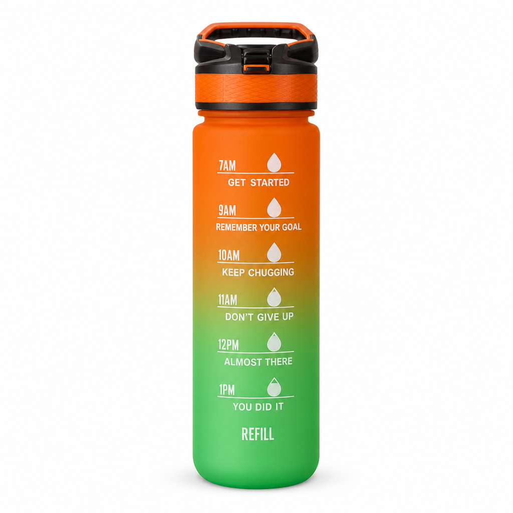 96 Pieces Gradient Water Bottle with Carry Handle, Time Markings, Orange Green, 26 cm