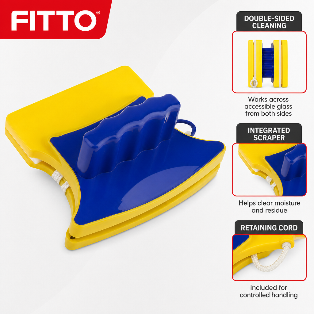 96 Pieces Magnetic Window Glass Cleaner, Double-Sided with Scraper and Retaining Cord, Yellow and Blue, 1 Set