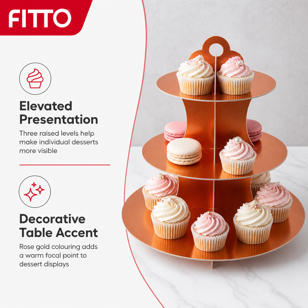 120 Pieces Rose Gold 3-Tier Cupcake Stands, Dessert Display Tower, 1 Piece, 30 x 25 x 4 cm