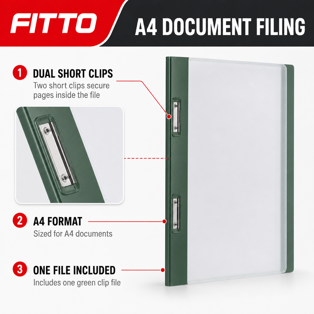 144 Pieces Green A4 Dual Short Strong Clip File, 1 Piece