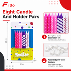 144 Pieces Birthday Candles, Pink-Tone Assorted Printed Set with 8 Holders, Cake Decoration Supplies