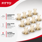 60 Pieces Glass Tea Cup and Saucer Set, Gold Tint, 12 Pieces