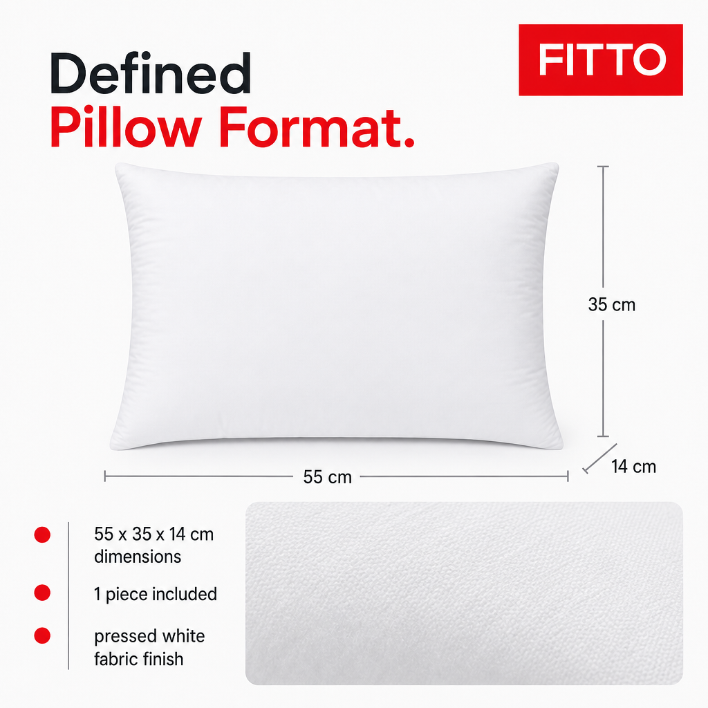 60 Pieces Pillow, Pressed White Fabric, 55 x 35 x 14 cm, 1 Piece