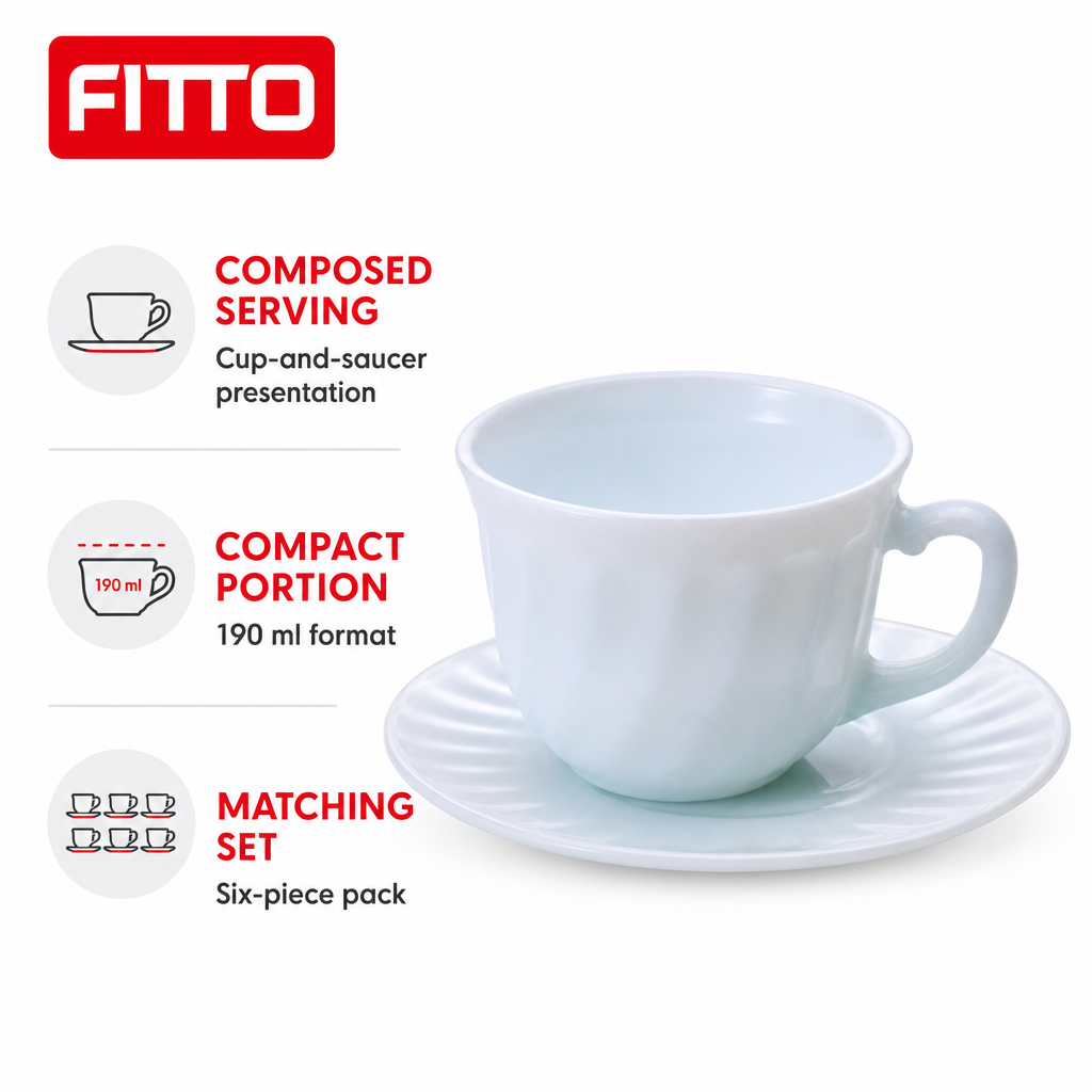 72 Pieces Opal Glass Coffee Cups with Saucers, 190 ml, 6-Piece Pack