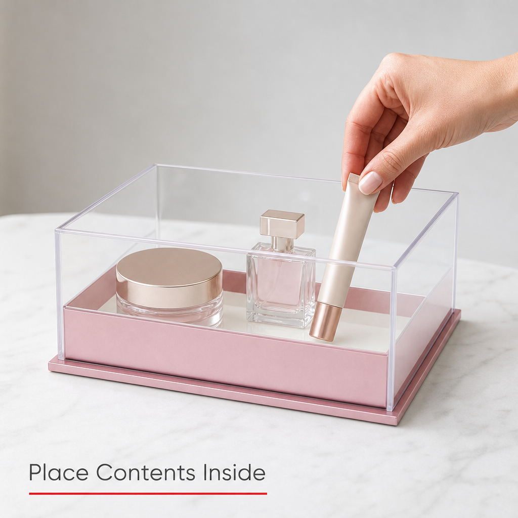96 Pieces Acrylic Presentation Box, Pink And Clear Rectangular, 18 × 13.5 × 7.5 cm, 1 Piece