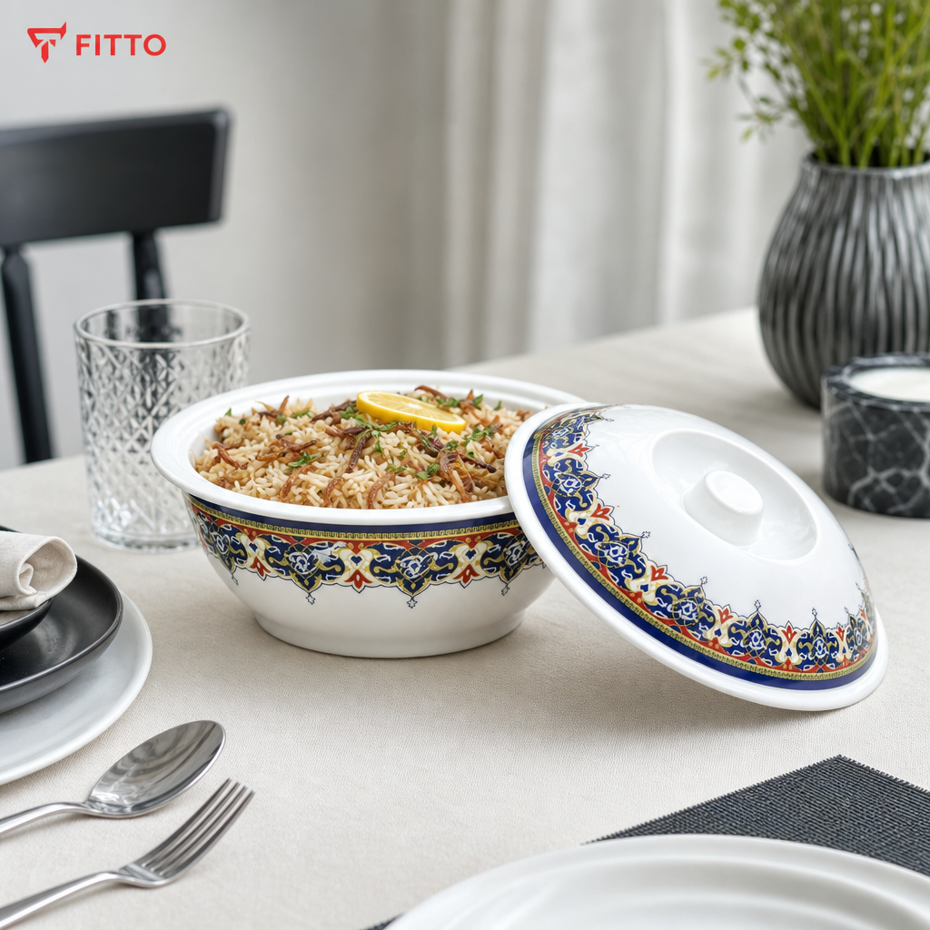 96 Pieces Melamine Serving Bowl with Lid, Decorative Pattern, 8 Inch Round Covered Tablewares for Serving and Presentation