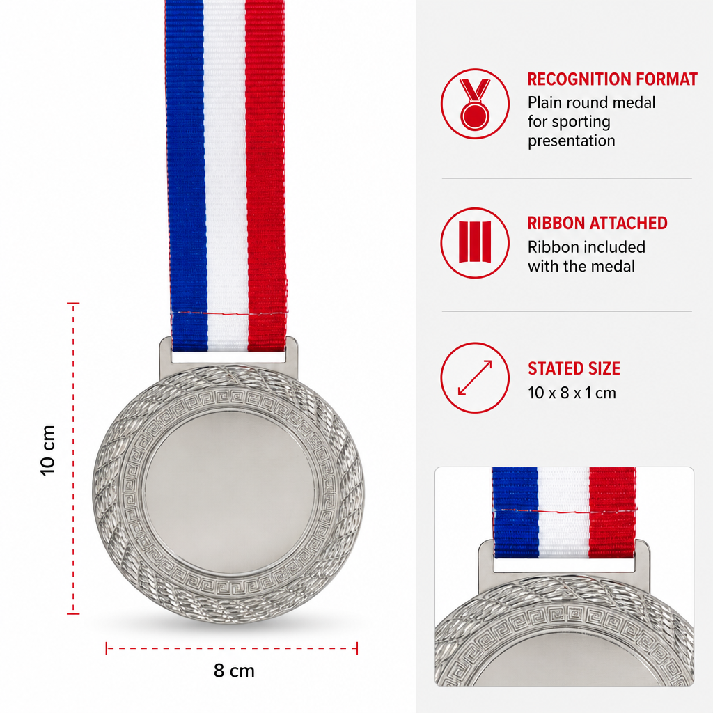 144 Pieces Plain Sports Medal with Ribbon, Gold Silver or Bronze Finish, 10 x 8 cm