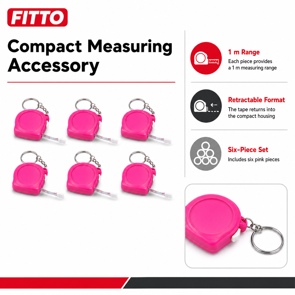 120 Pieces Mini Retractable Tape Measure Key Chains, 1 m Each, Pink, 6-Piece Set