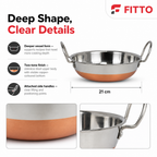 72 Pieces Stainless Steel Deep Frying Kadai with Copper Bottom, 21 cm