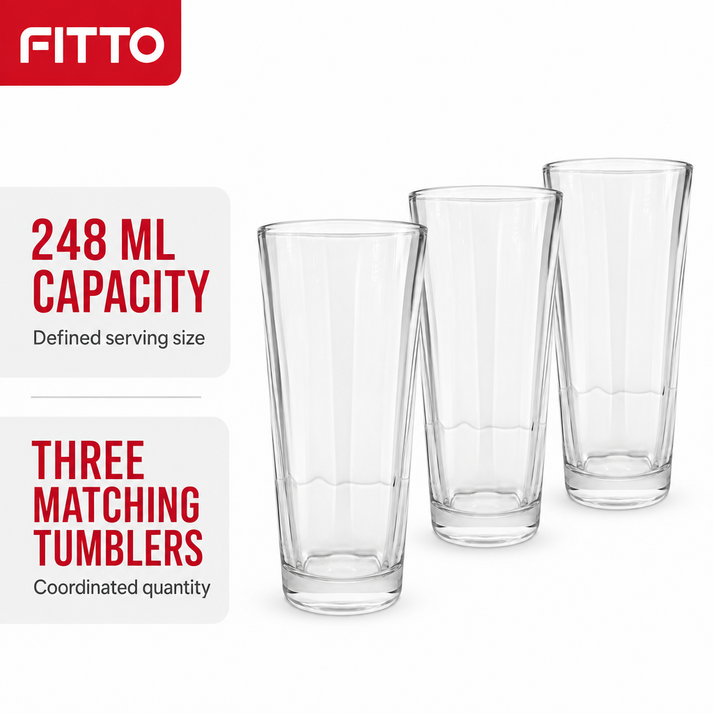 96 Pieces Glass Tumbler Set, 248 ml, 3 Pieces, Clear Drinkwares Cups for Water and Beverages
