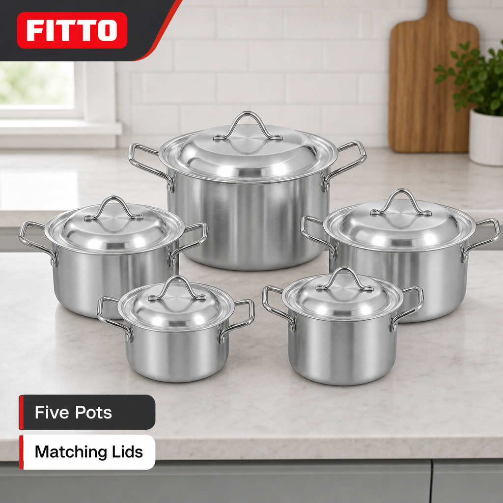 48 Pieces Stainless Steel Casserole Pot Set With Lids, Large Size, 5-Piece Cookwares Set