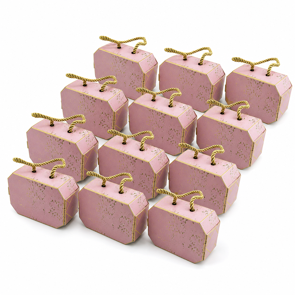 96 Pieces Pink Candy Favor Boxes with Rope Handles, 4 x 7.5 x 10.5 cm, 12 Pieces