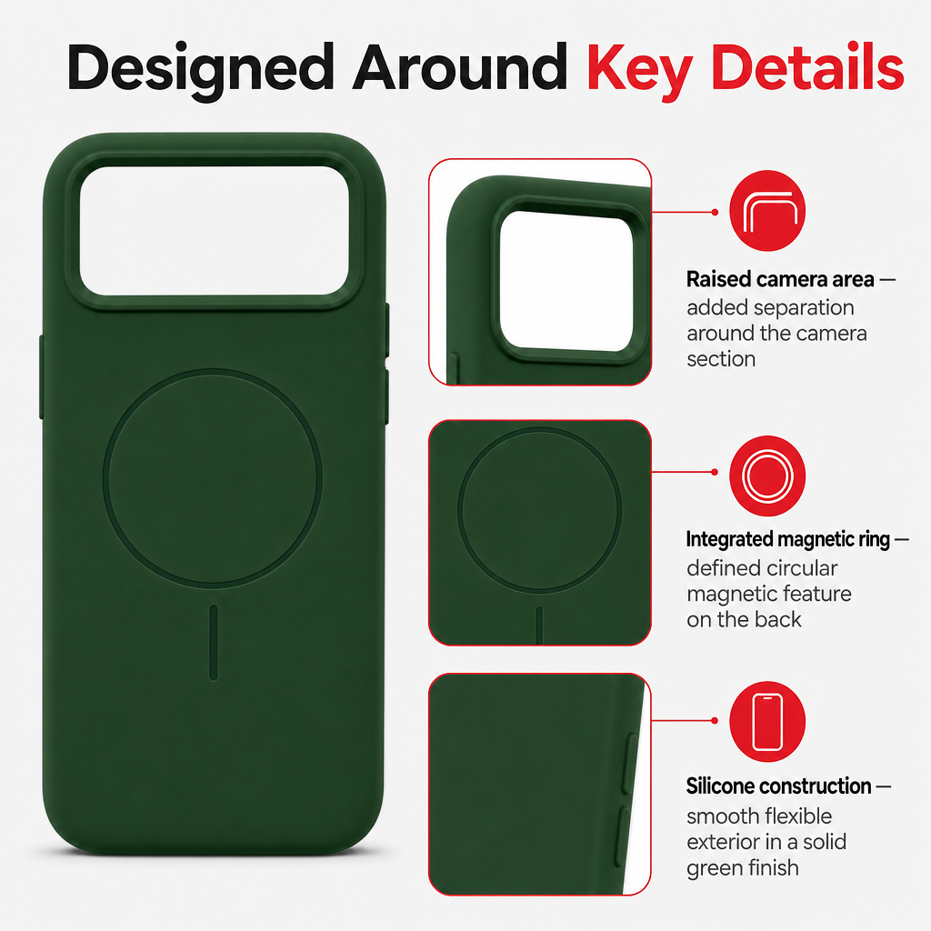 120 Pieces Magnetic Silicone Phone Cases with Raised Camera Protection, Green