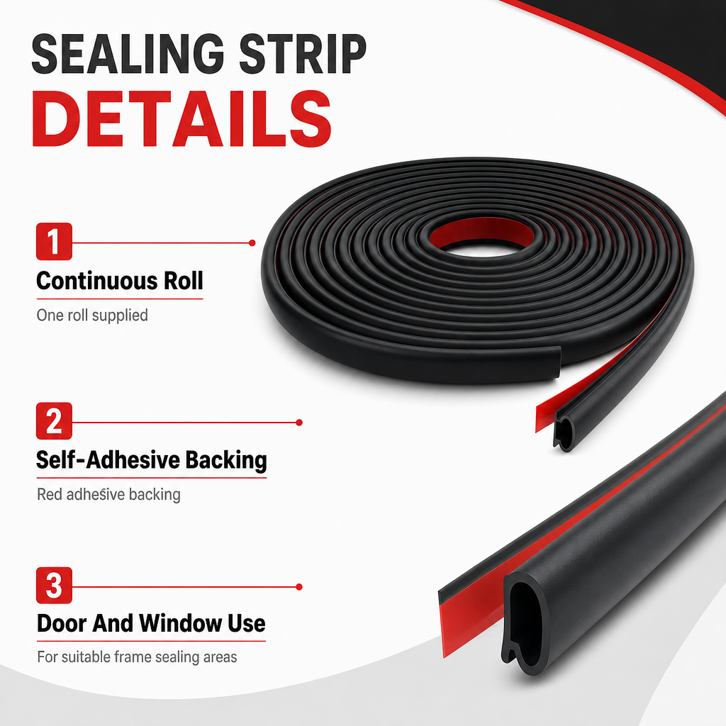 96 Pieces Self-Adhesive Door and Window Weather Sealing Strip, Black and Red, 1 Roll