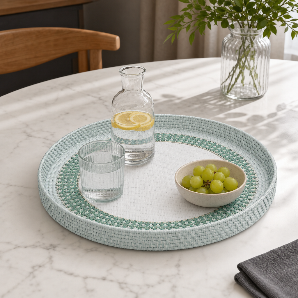 96 Pieces Round Woven Serving Trays, 35 cm, Shallow Design for Tabletop Serving
