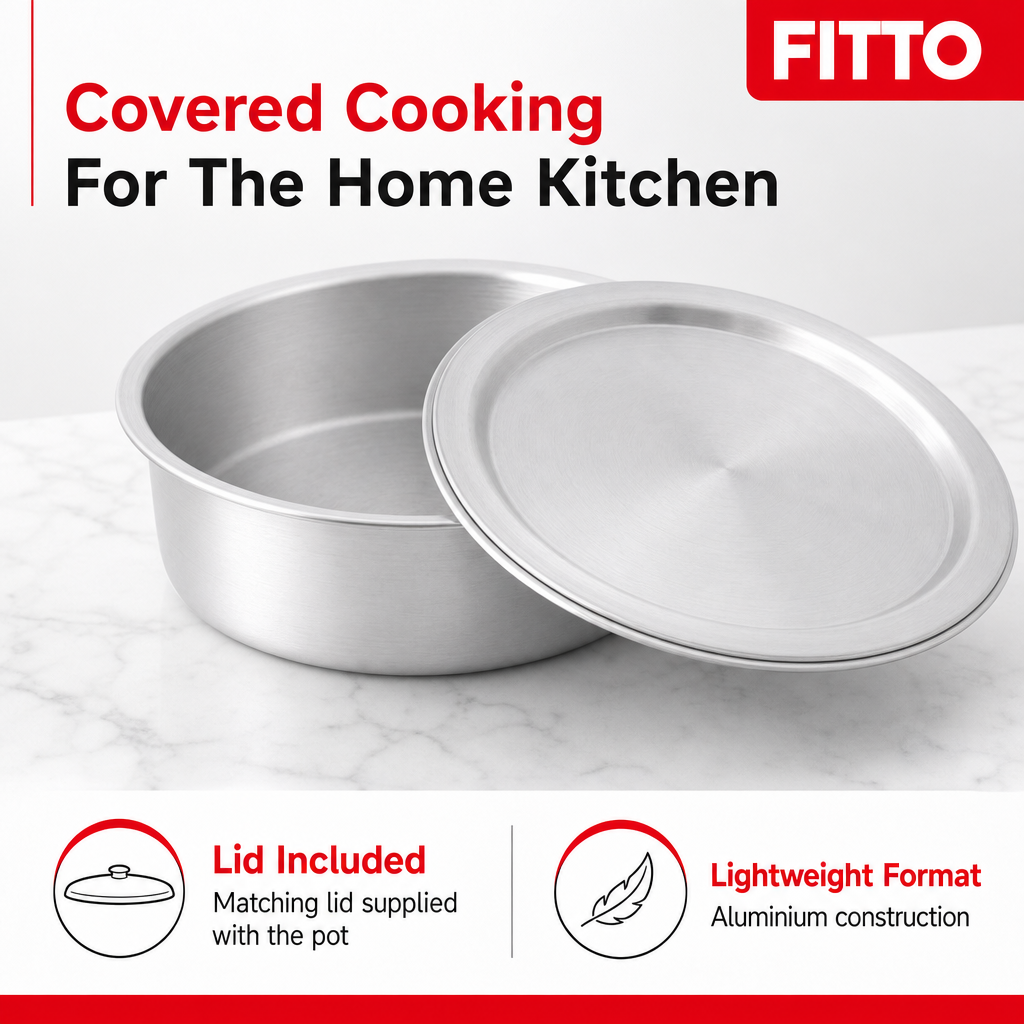 48 Pieces Aluminium Cooking Pot with Lid, Silver Round Cookwares for Kitchen Meal Preparation, 30 x 30 x 12 cm