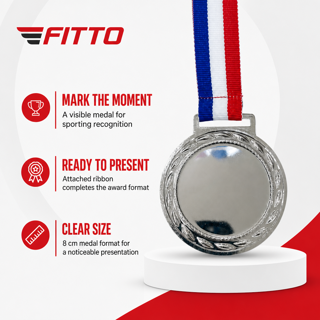 144 Pieces Sports Medal with Ribbon, Silver, 8 cm