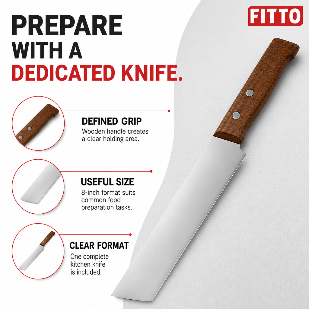 96 Pieces Kitchen Knives with Wooden Handle, 8 Inch Silver Blade, 1 Piece