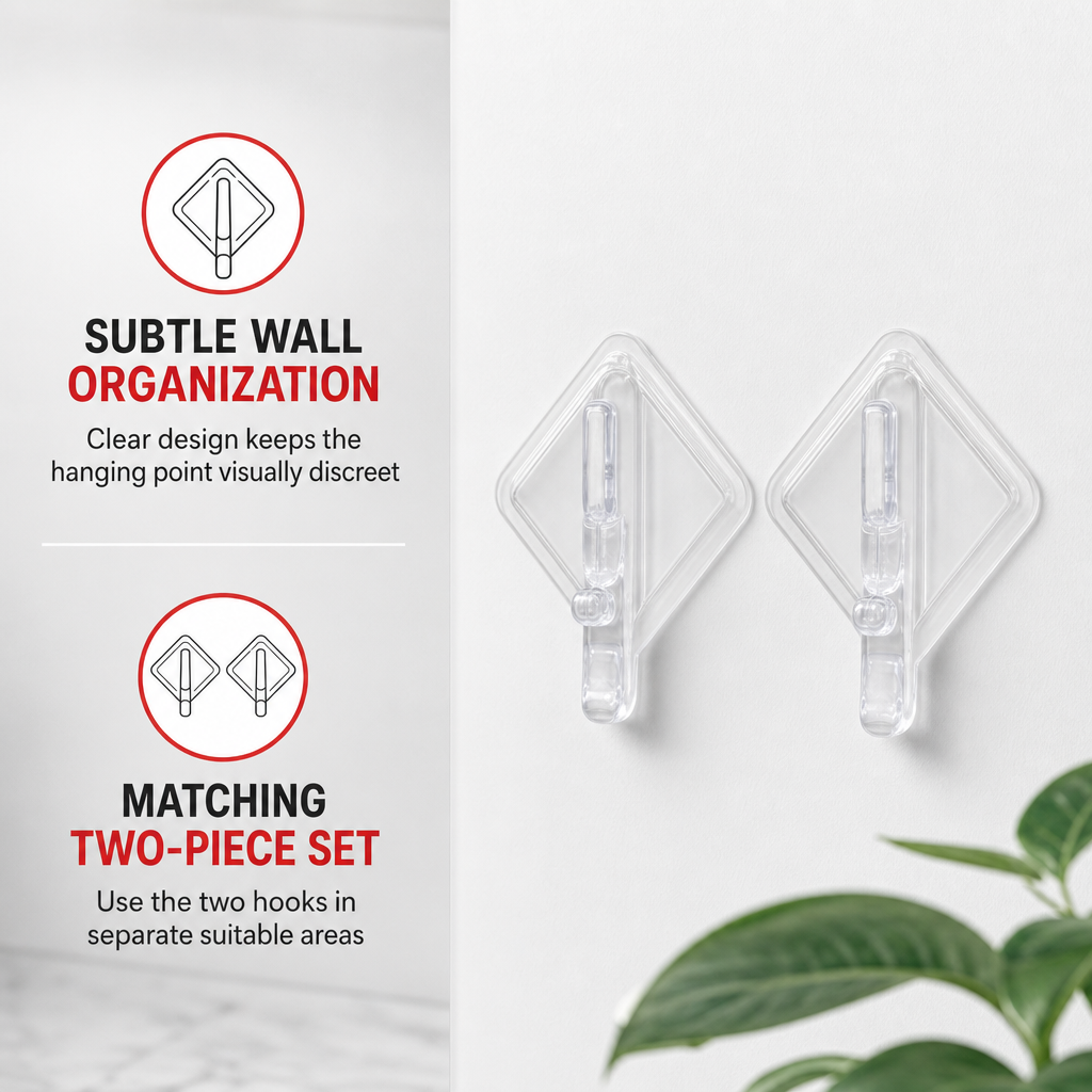 144 Pieces Clear Adhesive Wall Hooks, 2 Pieces, Transparent Utility Hooks for Home Organization