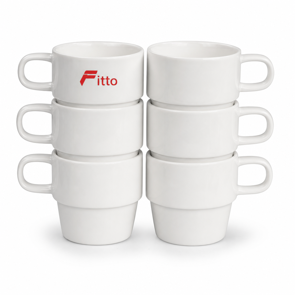 60 Pieces Stackable Ceramic Coffee Mugs with Geometric Handles, White, Set of 6