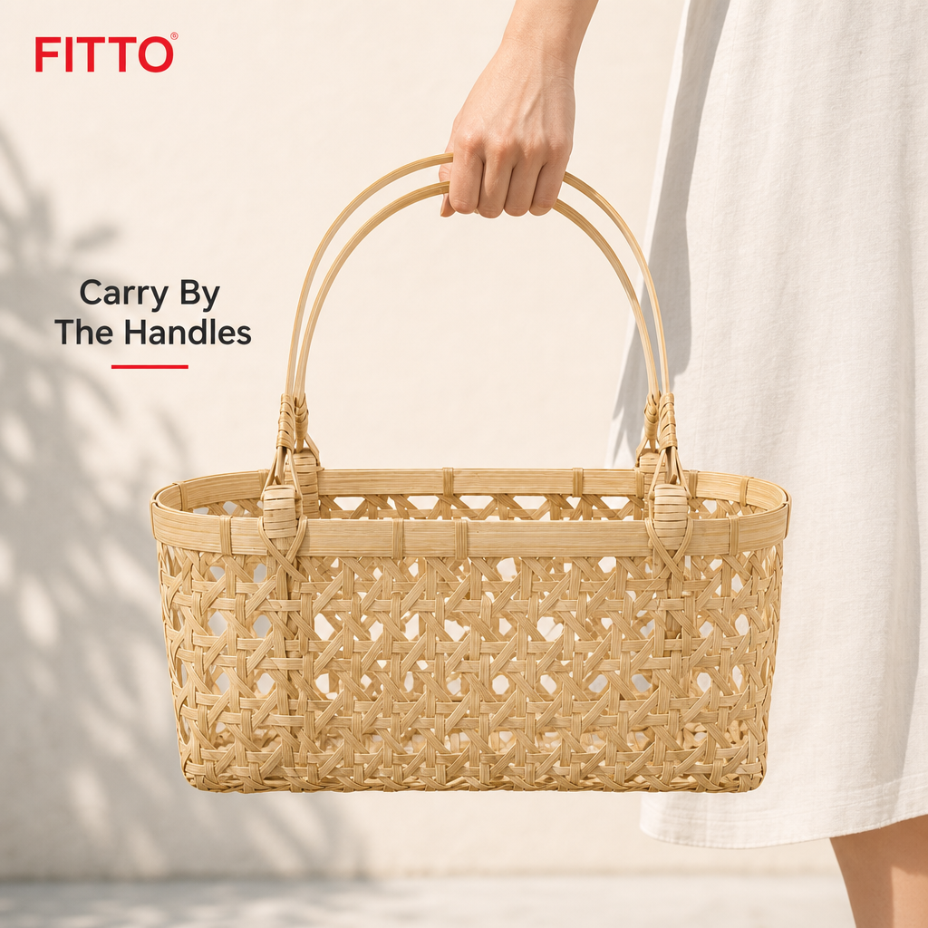72 Pieces Handwoven Natural Fiber Basket Handbags with Double Handles, Beige, 30.2 cm