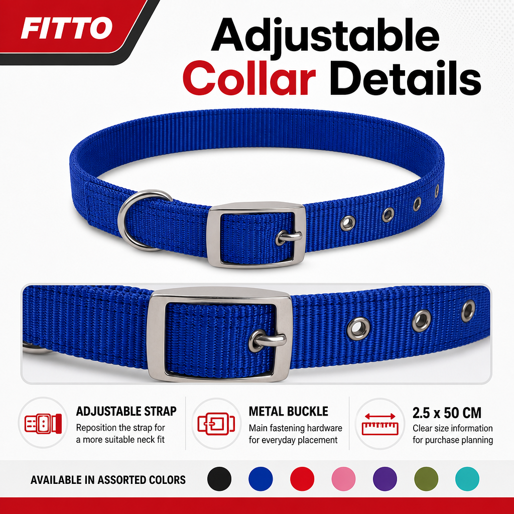 144 Pieces Adjustable Nylon Dog Collar with Metal Buckle, 2.5 x 50 cm, Assorted Color, 1 Piece
