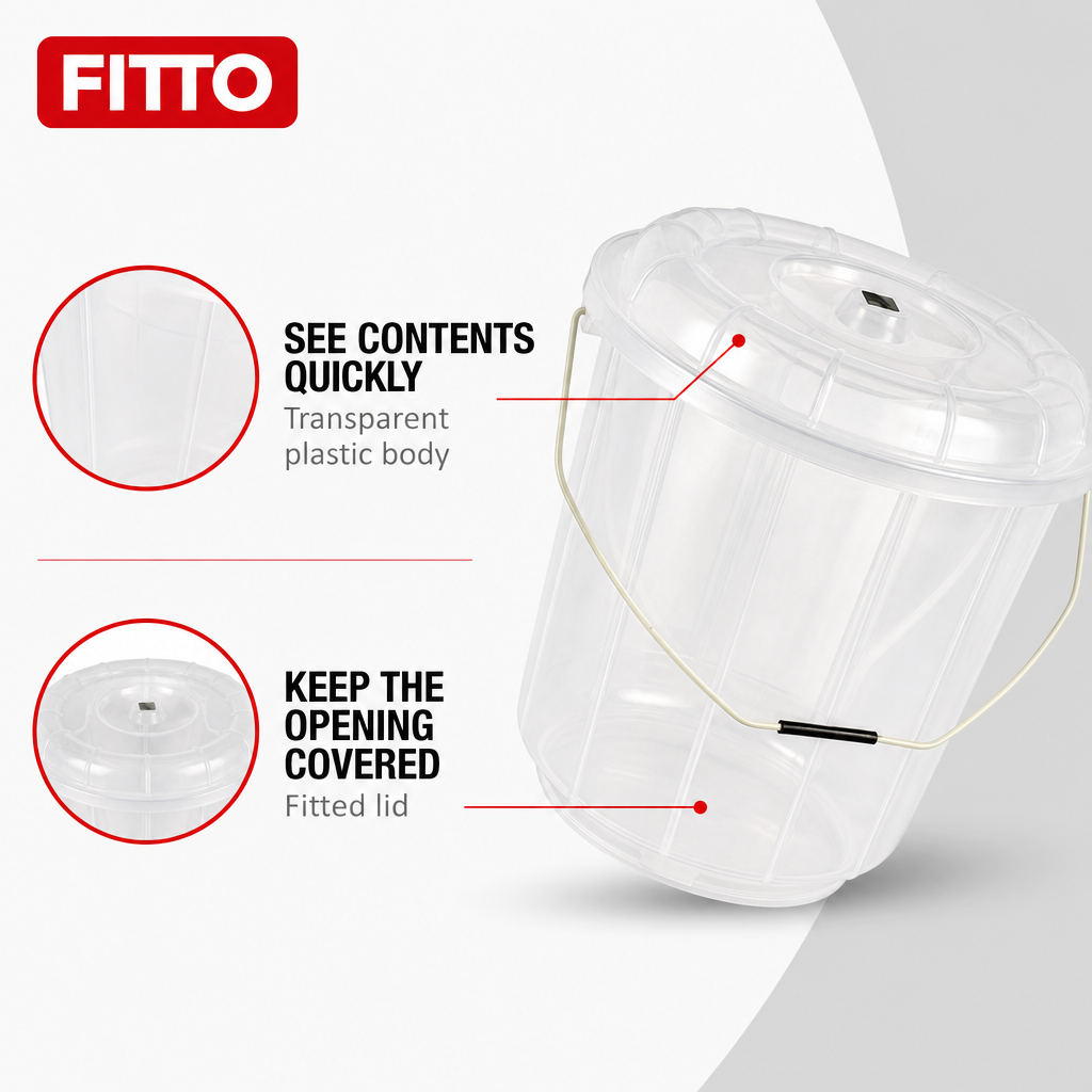 120 Pieces Transparent Plastic Bucket with Lid and Carry Handle, 3 Litre Household Pail