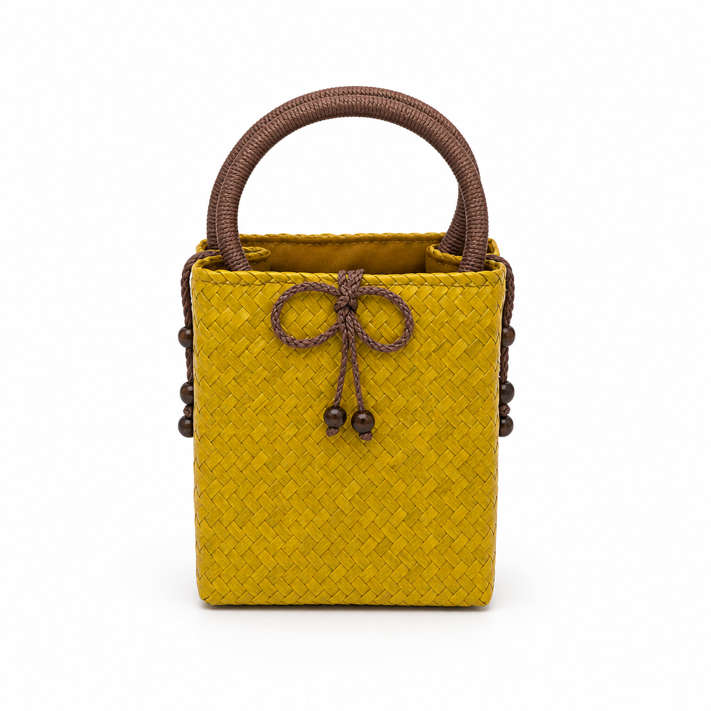 72 Pieces Mini Woven Handbags with Top Handles, Yellow, Compact 16 x 13 x 8 cm