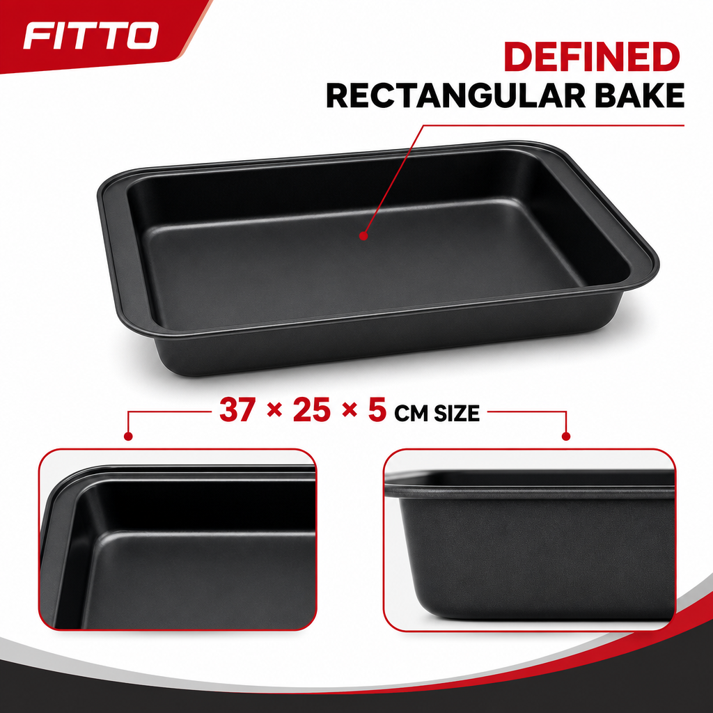 96 Pieces Black Rectangular Carbon Steel Non-Stick Cake Mold 37 × 25 × 5 cm, 1 Piece