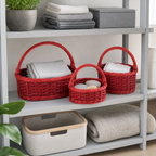 60 Pieces Oval Wicker Basket Set with Handles, Red, 3 Piece, 39 x 31 x 20 cm