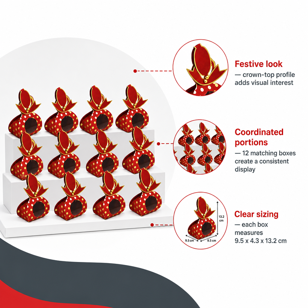 96 Pieces Red Crown-Top Paper Candy Favor Boxes, 9.5 x 4.3 x 13.2 cm, 12 Pieces