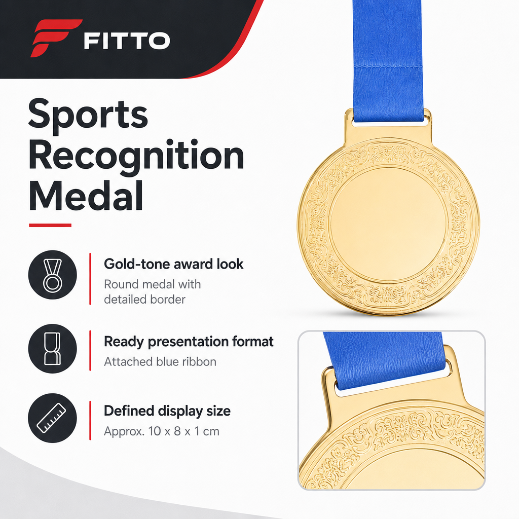 144 Pieces Engraved Sports Medal with Blue Ribbon, Gold, 10 cm Award Recognition