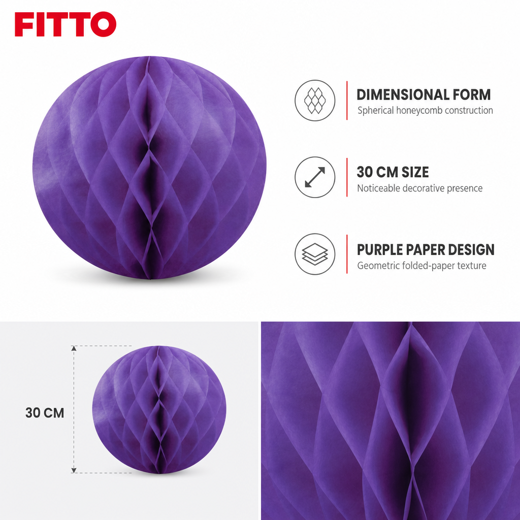 240 Pieces Paper Honeycomb Ball Decoration, Purple, 30 cm, 1 Piece