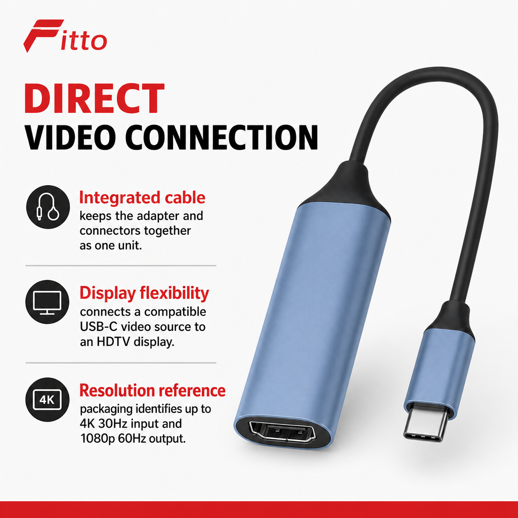 72 Pieces USB-C to HDTV Video Adapters Cable, 4K 30Hz Input to 1080p 60Hz Output, Compact Single Adapter