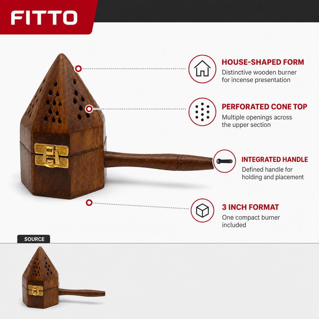 96 Pieces Wooden Incense Burner House with Handle, Conical Design, 3 Inch