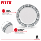 120 Pieces Dinner Plate, 8 Inch, Grey Geometric Border, Round Tablewares