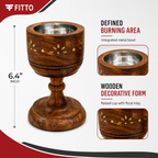 96 Pieces Wooden Incense Burner Cup with Metal Bowl, Decorative Floral Inlay, 6.4 Inch
