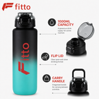 96 Pieces 1000ml Sports Water Bottles with Flip Lid and Carry Handle, Teal